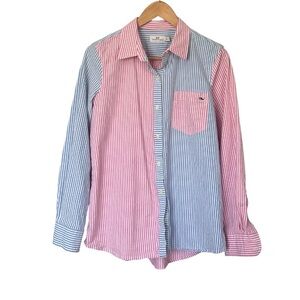 Vineyard Vines Striped Button Down Shirt Size 8 Blue Pink Coastal Prep